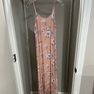Pink maxi dress with blue and light pink flowers. New with tags